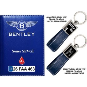 Resim Plakanıza Özel Bentley Logolu Lacivert Ruhsat Kabı Ve Anahtarlık 