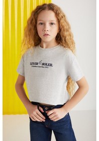 Resim Grimelange Agate-grm24025 100% Pamuk Baskılı Kısa Kollu Kız Çocuk T-shirt Grimelanj T-shirt Gri Melanj 