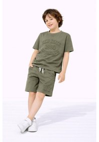 Resim Miniko Kids Erkek Çocuk Kabartma Modelli Pamuk Şortlu Takım Yeşil 