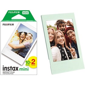 Resim Instax Mini 12 Makine Uyumlu 20'li Film ve Yeşil Fotoğraf Çerçevesi Fujifilm