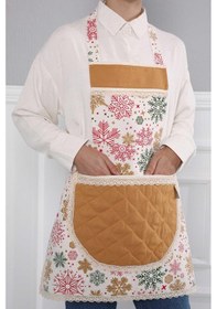 Resim Kenarları Dantelli Mutfak Önlüğü,mo-2 Yıldız 1 Desen - Hardal - Krem Yıldız 