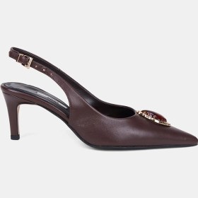 Resim Desa Kadın Acı Kahve Renkli Taşlı Slingback Deri Stiletto 