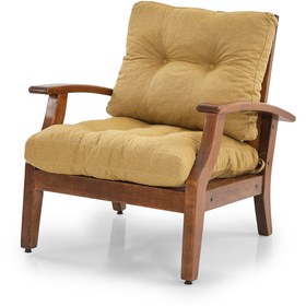 Resim YASÜ Balkon Bahçe Teras Uzanma Koltuğu Ahşap Tekli Berjer Koltuk Kanepe Sandalye Sarı Kapitone Minder 