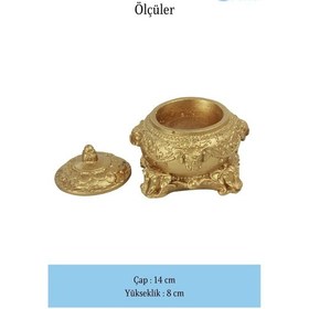 Resim Dekoratif Kase Takı Kutusu Yüzük Kolye Kutusu Mum Tabağı Takı Organizer Kapaklı Model - Altın 