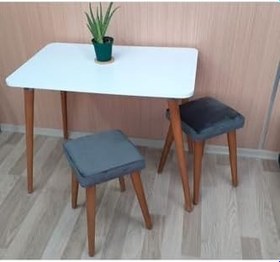 Resim Depolife Ahşap Gürgen Ayaklı 2 Tabureli Mutfak Yemek Masa Takımı 2 Tabure 1 Masa Seti 60X90 Masa Seti 