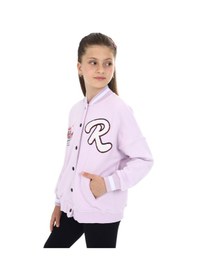 Resim Toontoy Kız Çocuk Kolej Yaka Çıtçıt Kapama Cepli Düşük Omuz Nakış Baskılı Örme Hırka - 2 İplik Şardonlu Açık Lila 
