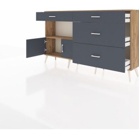 Resim Arges Konsol Tek Raflı 4 Çekmeceli 2 Kapaklı 176x30x99 Çam-antras Çam-antrasit 