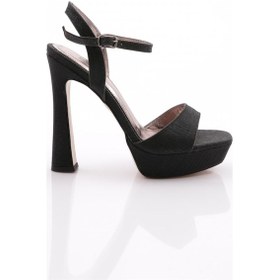 Resim Dgn 2011 Kadın Tek Şeritli Topuklu Abiye Ayakkabi Siyah Çizgili 