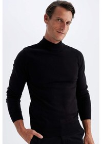 Resim DeFacto Siyah Slim Fit Dar Kesim Yarım Balıkçı Yaka Basic Düz Triko Kazak R1127AZ24WNBK27 