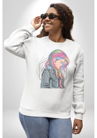 Resim Metal Müzik Çeket Unisex Beyaz Baskılı Sweatshirt Beyaz 
