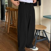 Resim Erkek Geniş Bacaklı Bol Rahat Pantolon - Siyah, Düz Kesim, Dayanıklı Polyester, Düğme Kapatma, Tüm Mevsim Giyim, Rahat Kıyafet|Geniş Bacaklı Pantolon|Polyester Kumaş 