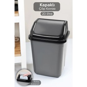Resim Gri Kapaklı 20 Litre Plastik Çöp Kovası, Ev, Ofis, Banyo ve Mutfak Için Uygun 