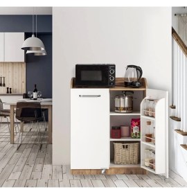 Resim Evistro Kiler Dolabı 2 Kapaklı Kısa 165 Derece Açılır Kapak Çok Amaçlı Mutfak Dolabı Beyaz-Atlantik Çam 