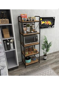 Resim Metallica Concept Başak Siyah 5 Katlı Çok Amaçlı Raf Düzenleyici Mikrodalga Kavanoz Rafı Mutfak Rafı 