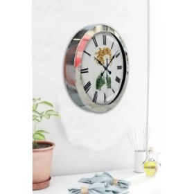 Resim Bahat Krom Çerçeveli Salon Ofis Duvar Saati 36 cm 