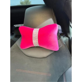 Resim Fuşya Düz Kadife Gümüş Dik Şeritli Boyun Yastığı 1 Adet 