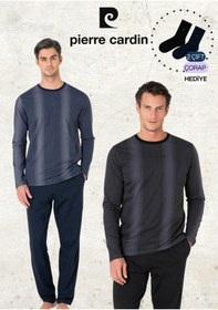 Resim Pierre Cardin Pıerre Cardın Erkek Pamuk Uzun Kol Çizgi Detaylı Lacivert & Siyah İki Adet Pijama Takımı L1.pc.6105.002-siyah - Lacivert-l Çok Renkli 