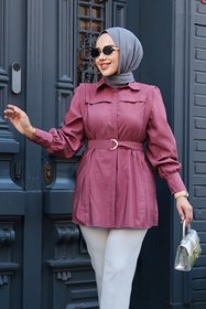 Resim N.S NEVA STYLE Düğmeli Gül Kurusu Tesettür Gömlek 19028GK 