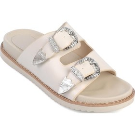 Resim Shoetek Lanice Kadın Terlik Çift Bantlı Tokalı Bej Deri Bej Cilt Bej 