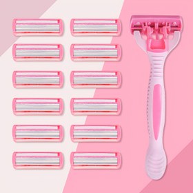 Resim 1-Handle + 6/18 Blades, 2-Handle + 24 Blades - Hipoalerjenik, Yıkanabilir, Hassas Ciltler için Güvenli - Paslanmaz Çelik, Kadınlar için Çok Bıçaklı Vücut Tüyü Temizleme Tıraşı - Ergonomik Tasarım | Paslanmaz Çelik Tıraş Bıçağı 