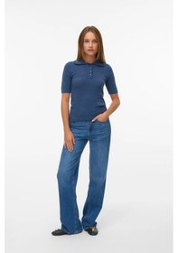 Resim Vero Moda Kadın Vmlımone Polo Yaka Kısa Kollu Kazak 10340101 Indigo Indigo 