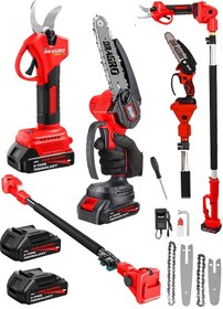 Resim Dragro DRG-128mt Mavi Kömürsüz 21 V 3 Ah 2 Metre Teleskopik Uzatma Akülü Bağ Dal Budama Kesme Makası Makinesi 