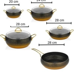 Resim Lavonni Caldora 9 Parça Granit Güveç Tencere Seti Siyah Gold Saplı 
