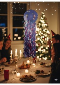 Resim 30 Cm Deniz Kızı Temalı Püsküllü Stickerlı Mor Japon Feneri Parti Dekoru Diğer 