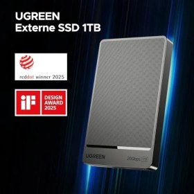 Resim Ugreen Extreme Taşınabilir SSD 1 Tb, 2.000 Mb/s Okuma, 2.000 Mb/s Yazma, USB 3.2 Gen.2x2, Mac, Pc, Akıllı Telefon, Kamera ve MU-PG1T0B/EU Için Harici Sabit Sürücü 