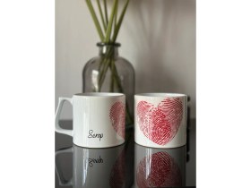 Resim Cupova Kişiye Özel Sevgililer Günü Parmak Izi Kalp Kupası Seti, Sevgiliye Hediye, Sevgililer Günü, Hediye 
