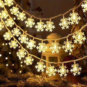 Resim 1 Adet LED Kar Tanesi Işık Zinciri - Kablosuz Asma kar taneleri dekorasyonu, Anahtarla Kontrollü Parlaklığı ve Pil Gerektirmeyen Noel Ağacı, İç Mekanlar Penceresi Şehriye Partisi ışığı ile Dayanklı Plastik Karlar (Pil Dahildür) 