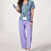 Resim Kısa kollu çok cepli takım, güzellik salonu doktorları ve hemşireler için şık iki parçalı set - Yaz Koleksiyonu 
