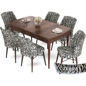 Resim Canisa Concept Aya Serisi 80 x 132 cm Açılabilir Barok Ahşap Desen Mutfak Masa Takımı 6 Sandalye 