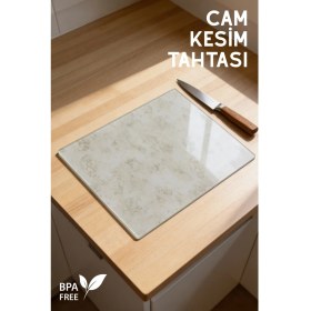 Resim Nandy Home Nora Model Ince Mermer Desenli Cam Kesim Tahtası - 25X35CM - Dayanıklı ve Pratik Kesim Matı 