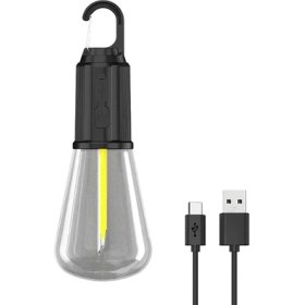 Resim Rustik Taşınabilir Şarjlı Tasarruflu Ampul 10W LED Lamba Type-C Şarj Askılı Asma Aydınlatma T020 (5263) 