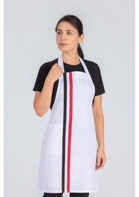 Resim Kadın Boyundan Asmalı Çizgili Barista Şef Mutfak Önlüğü 60x85 Cm Beyaz 