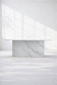Resim White Twill Marble Dining Table 