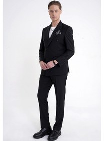 Resim Efor Slim Fit Çift Yırtmaç %95 Pamuk Sık Çizgili Siyah Kruvaze Takım Elbise Tk 944 