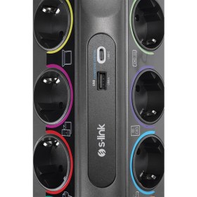 Resim S-Link Swapp 3m Kablolu SP10AF 3m 1860 Joule 1.5 mm 1 USB 1 Type-C 2.1A/5V 16A 250V 3680W 10'lu Akım Korumalı Priz 