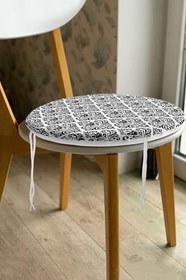Resim RealHomes Damask Motifli Modern Yuvarlak Fermuarlı Sandalye Minderi 