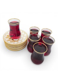 Resim Sudedi Home Altın Yaldızlı Desenli Çay Bardağı Takımı 6 Kişilik Cam Çay Seti Çok Renkli 