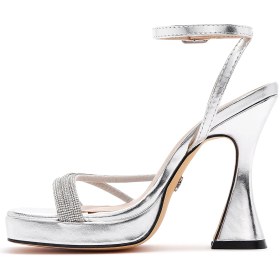 Resim Derimod Kadın Gümüş Bilekten Bağlamalı Kalın Yüksek Topuklu Abiye Sandalet 26SFD441414 