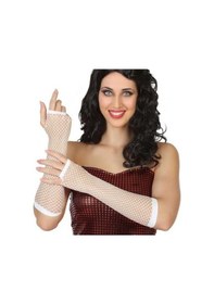 Resim Uzun File Örgü Eldiven Beyaz Renk 