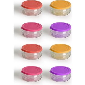 Resim Yunusoğlu Home 8'li Premium Kahvaltılık Seti 410 cc | Beyaz Plastik Kapaklı, Cam Saklama Kabı, Hava Geçirmez 