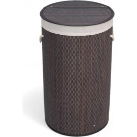 Resim Metra Shop El Yapımı Hasır Katlanır Çamaşır Sepeti Yuvarlak 55 Litre (35CM*35CM*61CM), Doğal Malzemeden Üretilmiş Çamaşırlık (Gri) 