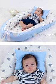 Resim Yatak Ve Ortopedik Yastik Mavi Ve Gri Yildiz 