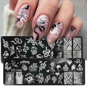 Resim 2 adet SWEET TREND Paslanmaz Çelik Tırnak Sanatı Damga Plakaları Seti, Yılan ve Çiçek Desenleri, DIY Manikür ve Tırnak Salonu Malzemeleri için Kokusuz Tırnak Tasarımı Stencili 
