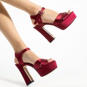 Resim Karınca Ayakkabı 13 Cm Giy-koş Bordo Saten Kalın Topuk Platform Abiye Ayakkabısı 