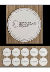 Resim 10'lu Kişiye / Şirkete Özel Logolu Bardak Altlığı Seti Lazer Kesim Kurumsal Hediye 9 Cm Beyaz 