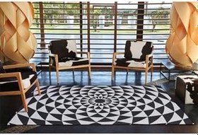 Resim rugs modern Daire ve Üçgen Desenli Siyah Beyaz Dokuma Taban miravip654, 155 x 230 
